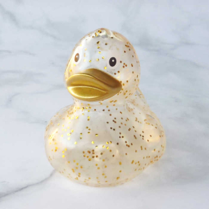 Glamouröse goldglitzernde Badeente Quietscheente