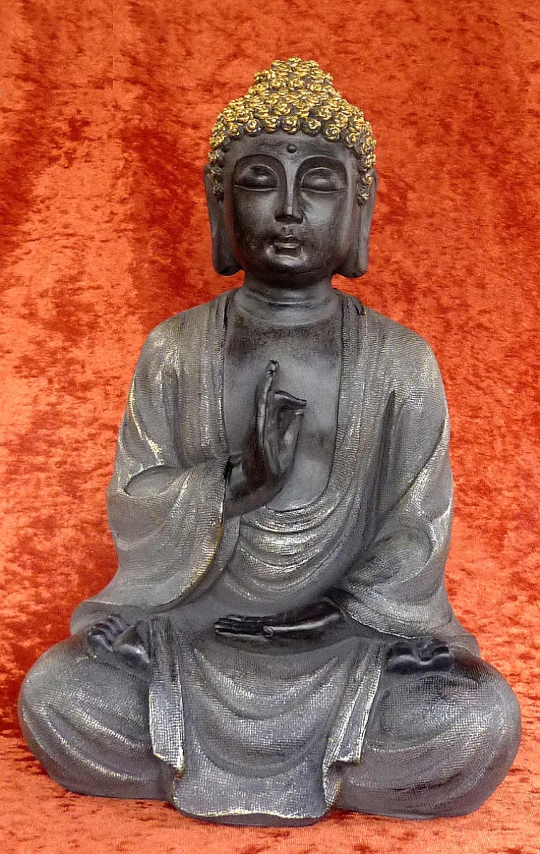 Große Buddhastatue grau-gold 40cm