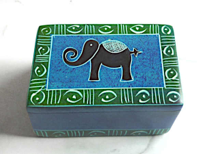 Speckstein Dose Elefant mit Deckel, blau-grün