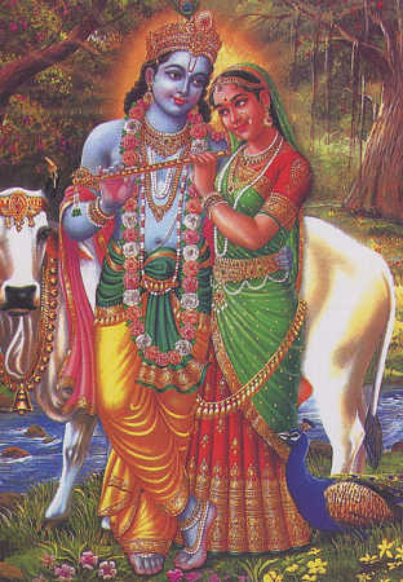 Indische Postkarte Hindugötter Krishna & Radha