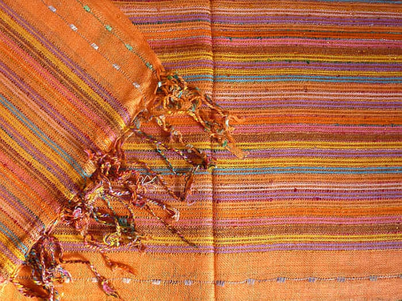 Indischer Schal orange-bunt mit Lurex Streifen