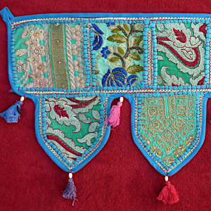 Preview: Thoran Türbehang türkis-blau mit Pailetten und bunten Stickereien