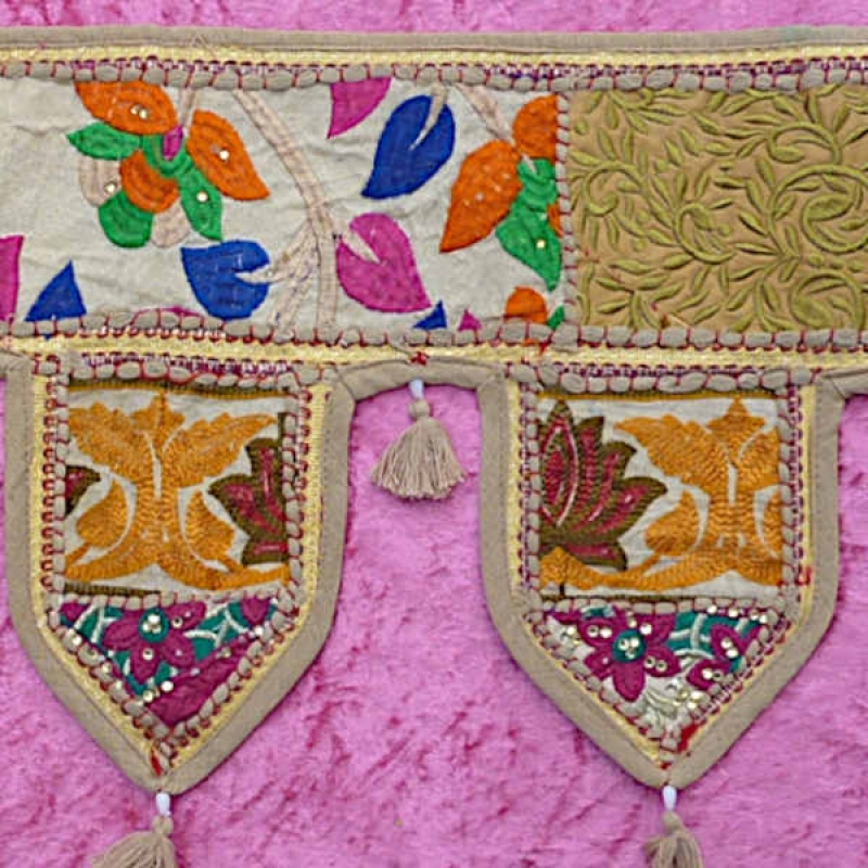 Preview: Thoran Türbehang sandfarben Pailetten Stickereien 5 Lamellen