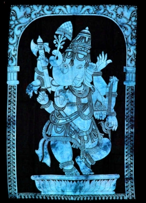 Batik Wandbehang Dekotuch Ganesha blau