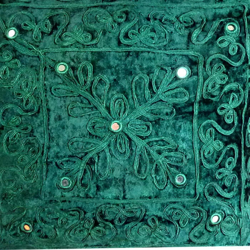 Kissenbezug Samt Grün 40x40cm  Grün mit Spiegelchen Detail