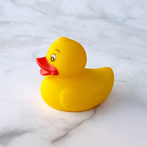 Gummiente, die fröhlich quitscht, wenn sie gedrückt wird  :)