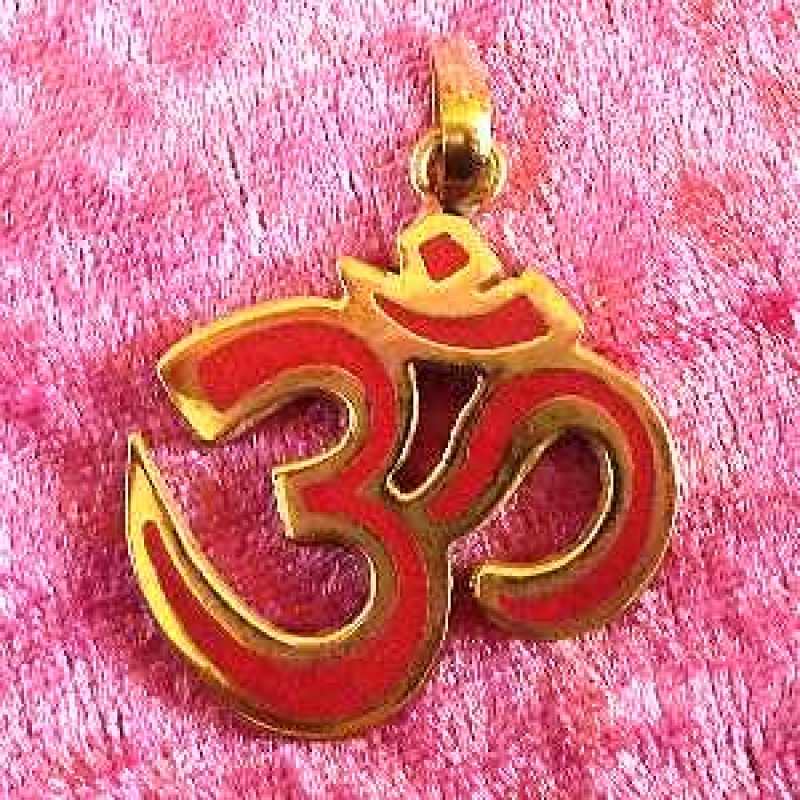 Buddhistischer Anhänger Nepal-Amulett "Sanskrit OM" essing, rot