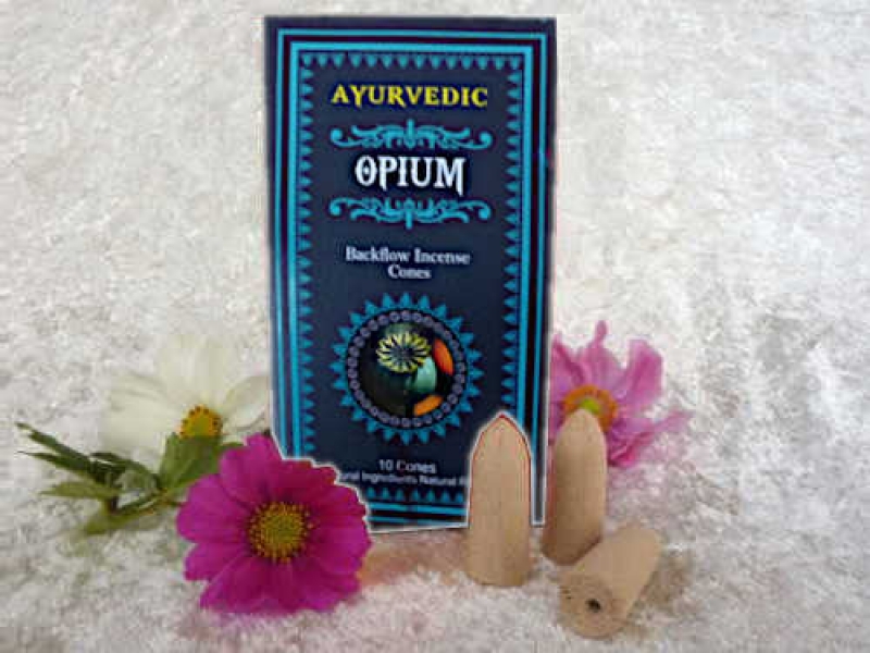 Opium Wasserfall Rückfluss  Räucherkegel Ayurvedisch 10Stck