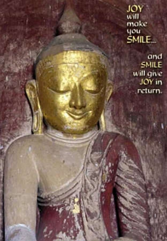 Postkarte Buddha mit Zitat "JOY will make you SMILE"