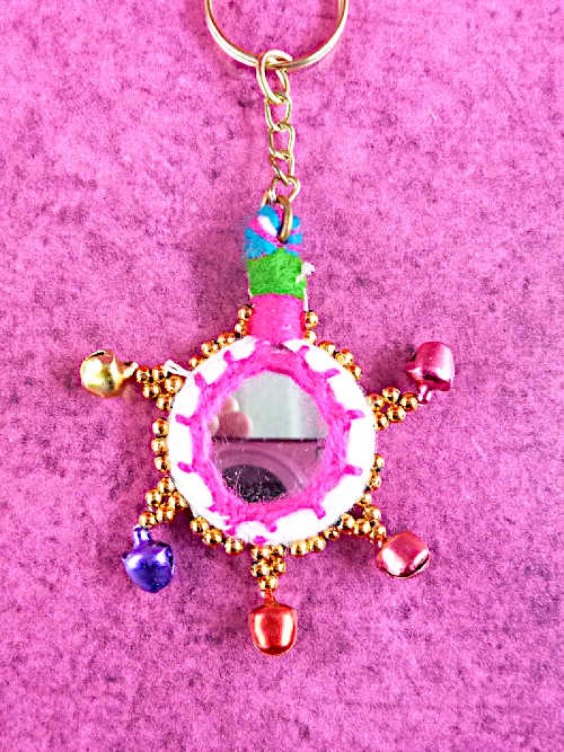 Schlüsselanhänger Bollywood Glöckchen & Spiegelchen, pink