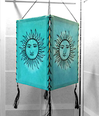 Nepal Lampenschirm Sonne,  Baumwolle Batik türkis
