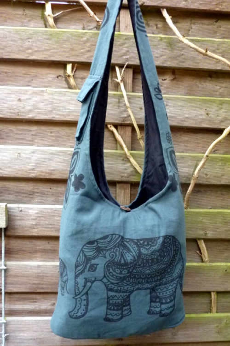 Schultertasche Elefant, grau-grün aus Nepal