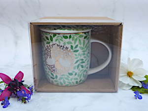 Preview: Baum des Lebens Teetasse mit Deckel und Teefilter weiss-gold