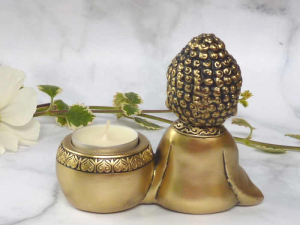 Teelichthalter betender Buddha gold