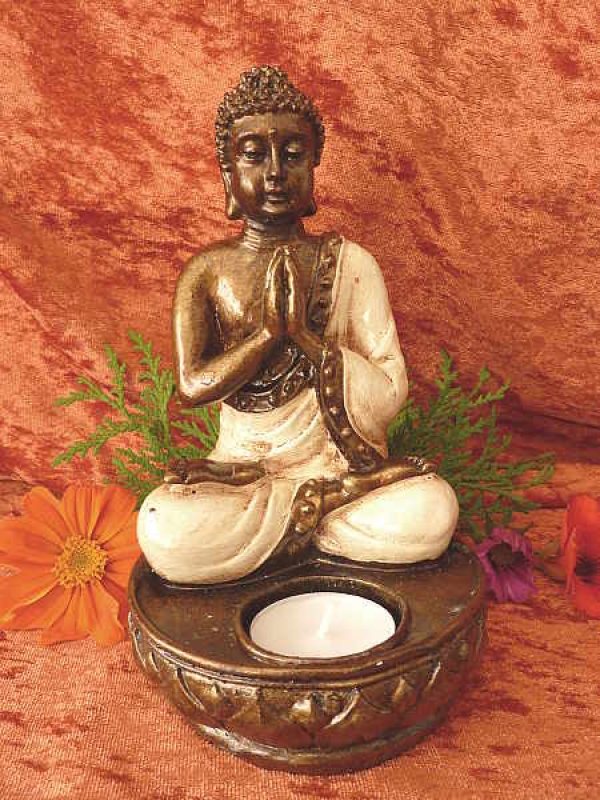 Teelichthalter Buddha gold creme