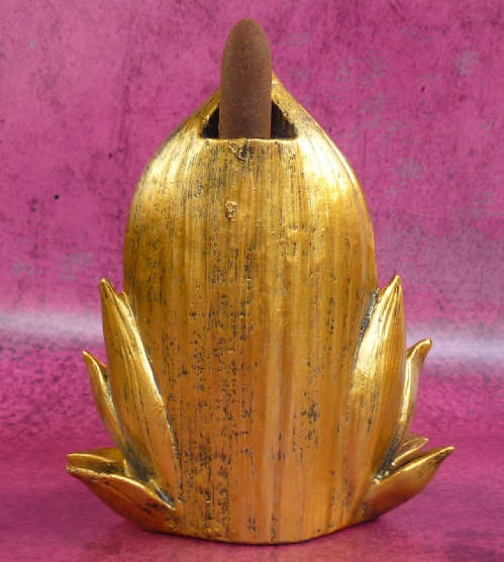 Preview: Räucherwasserfall Rückfluss-Kegelhalter Buddha-Lotus gold