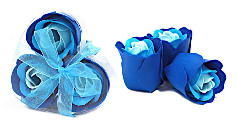 3 blaue Seifenrosen Geschenkset