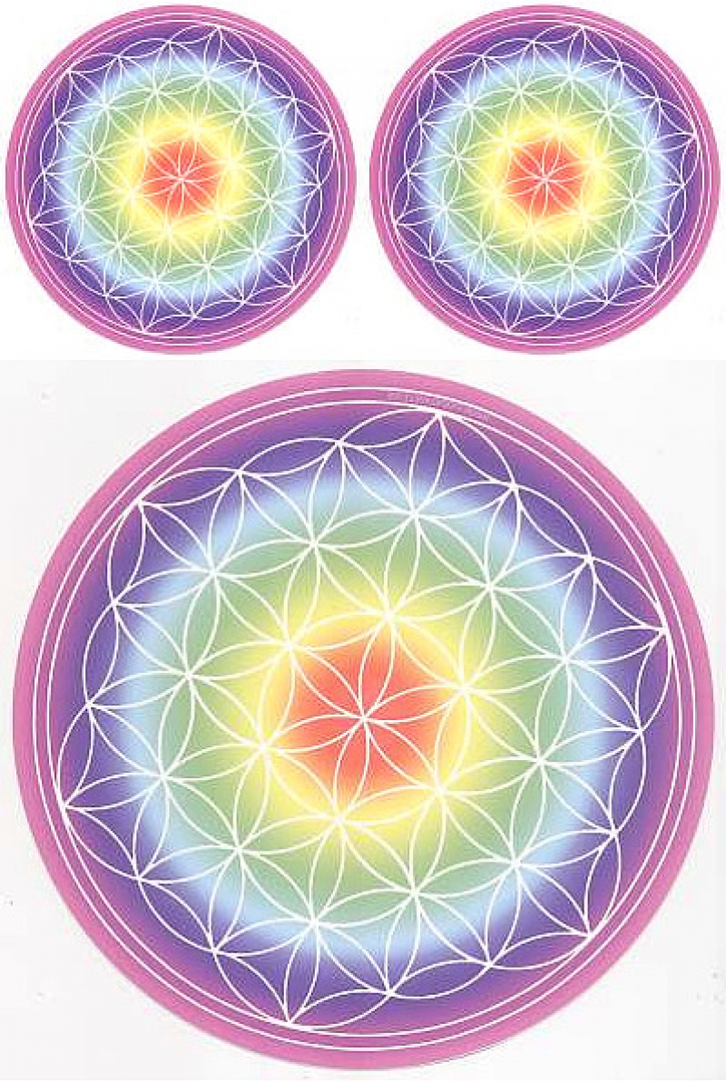 Aufkleber Blume des Lebens 3 Stück Regenbogen-Chakra