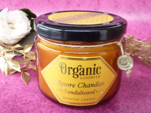 Bio Soja Duftkerze Mysore Chandan / Sandelholz von Song of India  200g