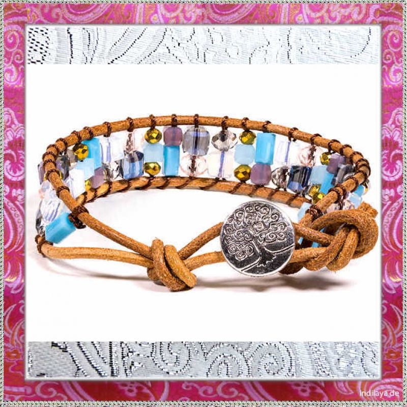 Boho Hippie Armband Glasperlen Leder Lebensbaum