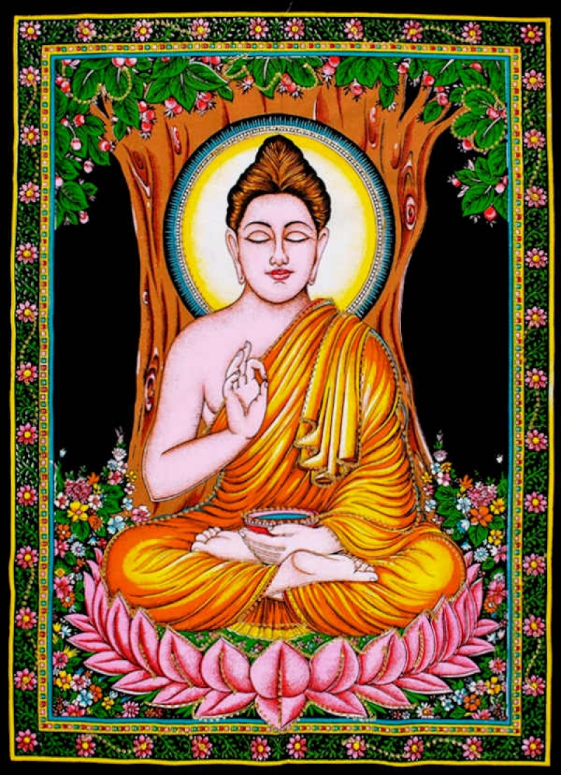 Indischer Pailletten Wandbehang Buddha Dekotuch