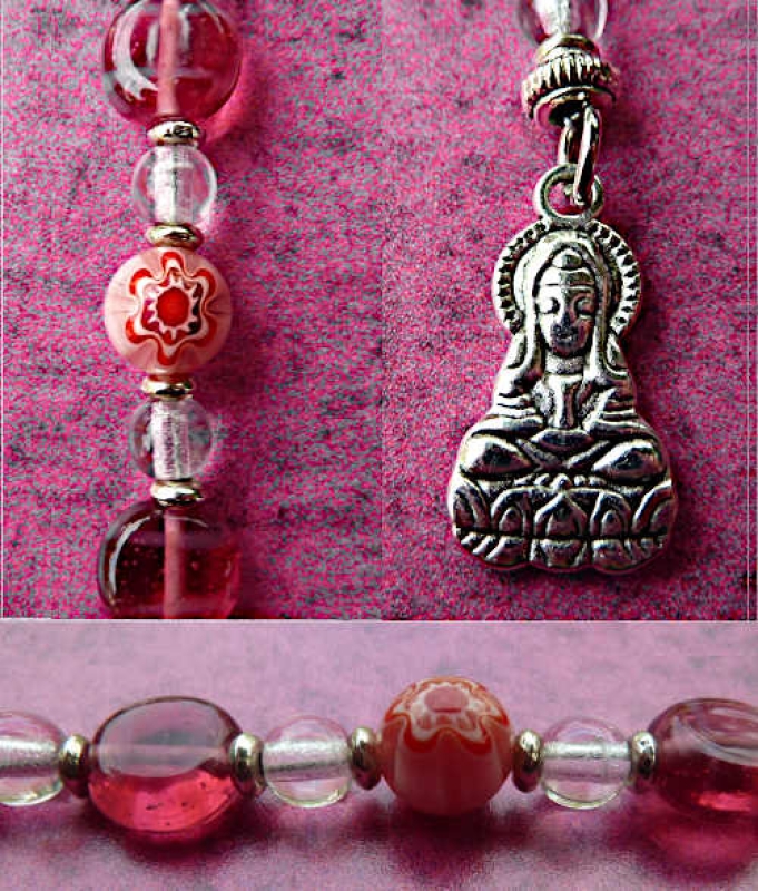 Spirituelles Buddha Lesezeichen silber-rot-rose