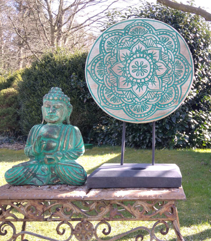 Großes Buddha Fengshui Set, Holz antikes grün