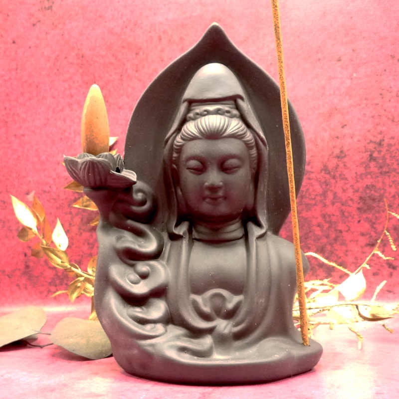 Buddha Räucherwasserfall Rückfluss-Kegelhalter schwarz