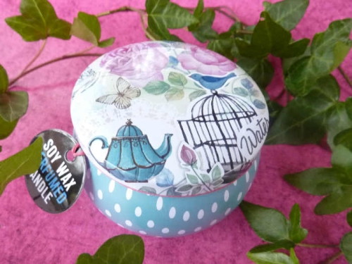 Duftkerze Pfingtsrose in Zinndose