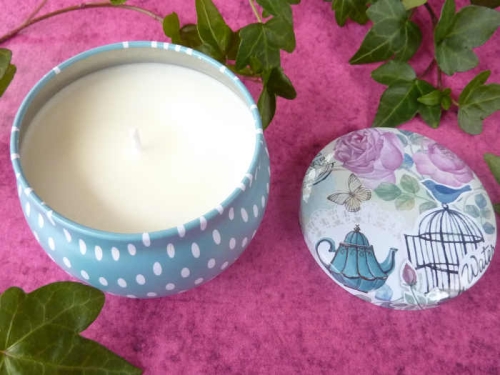 Duftkerze Pfingtsrose in Zinndose