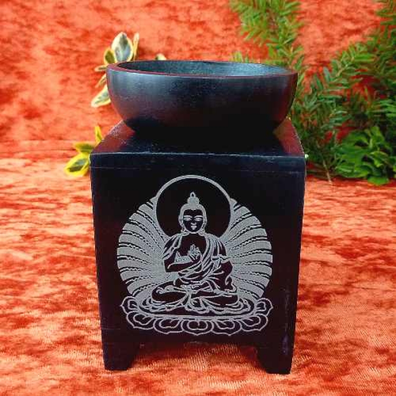 Duftlampe Buddha aus Speckstein, schwarz