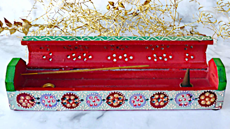 Handbemalter Räucherstäbchenhalter Holzbox Räucherbox