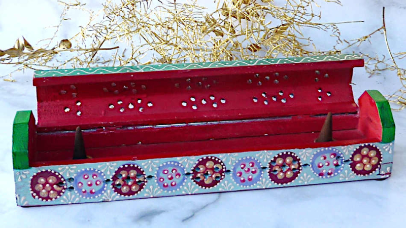 Handbemalter Räucherstäbchenhalter Holzbox Räucherbox