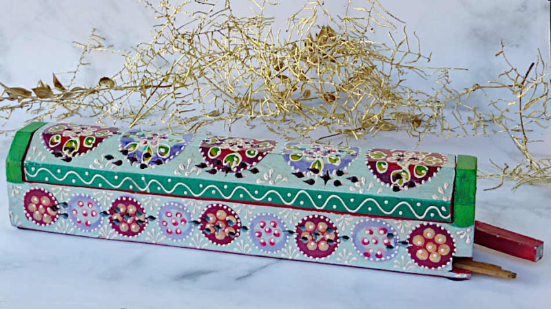 Handbemalter Räucherstäbchenhalter Holzbox Räucherbox