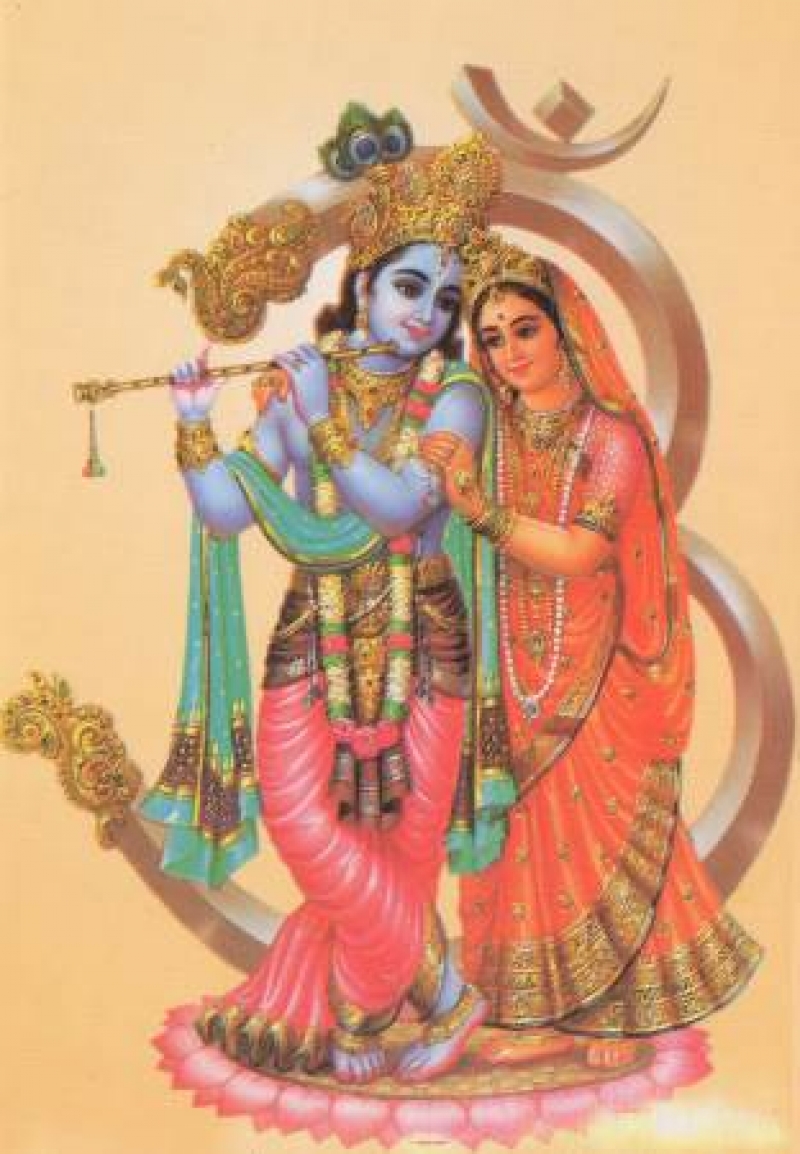 Indische Postkarte Hindugötter Krishna & Radha 2