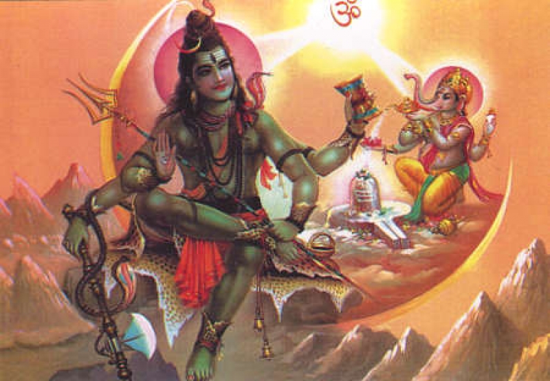 Indische Postkarte Shiva und sein Sohn Ganesha