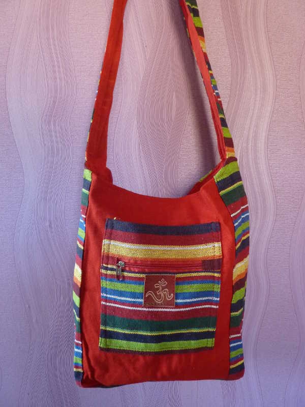 Indische Umhängetasche Streifen,  rotbunt