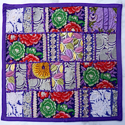 Violetter indischer Patchwork-Kissenbezug 1