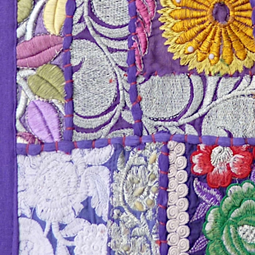 Violetter indischer Patchwork-Kissenbezug 1