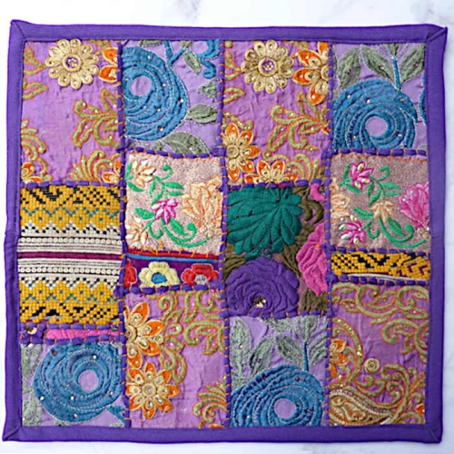 Violetter indischer Patchwork-Kissenbezug