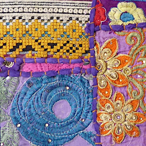 Violetter indischer Patchwork-Kissenbezug