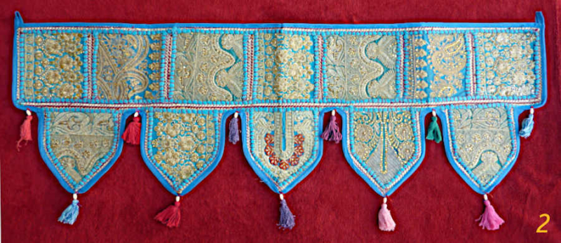 Thoran Türbehang türkis-blau mit Pailetten und bunten Stickereien