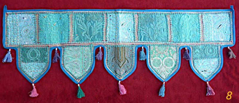 Thoran Türbehang türkis-blau mit Pailetten und bunten Stickereien
