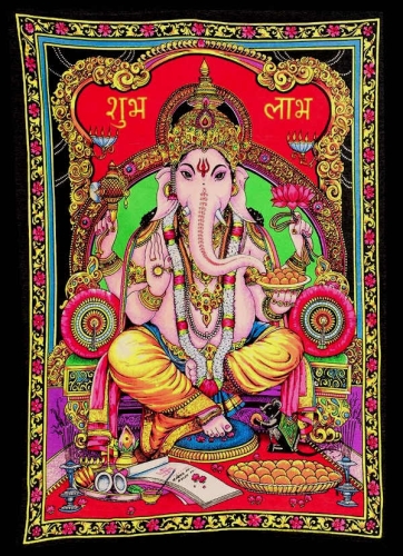 Elefantengott Ganesha Indischer Wandbehang Baumwolle