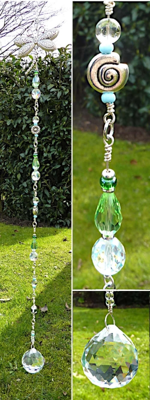 Suncatcher Gartenteich mit Libelle, Frosch und Kristallsonne   73cm