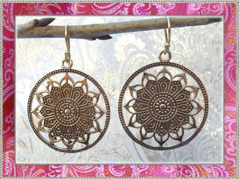 Boho Lotus Mandala Ohrringe Ohrhänger Messing