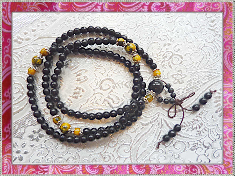 Edelsteinmala Obsidian und Tigerauge