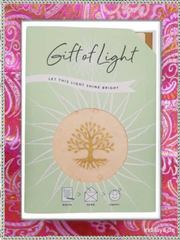 Geschenk LEBENSBAUM  Briefkarte mit Lotus Windlicht aus hangeschöpftem Nepal-Papier