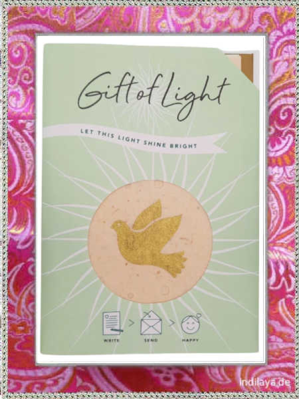 Geschenk Taube Briefkarte mit Lotus Windlicht aus hangeschöpftem Nepal-Papier