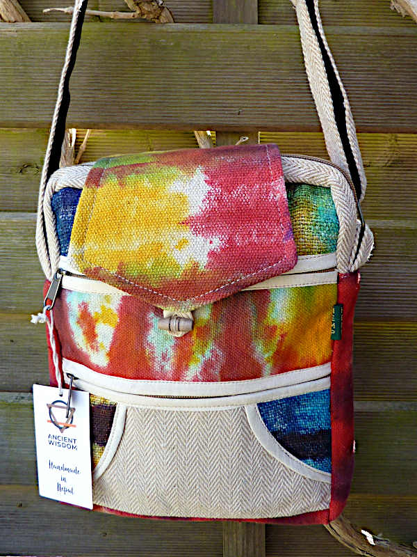 Hochwertige Hanf Umhängetasche Batik aus Nepal